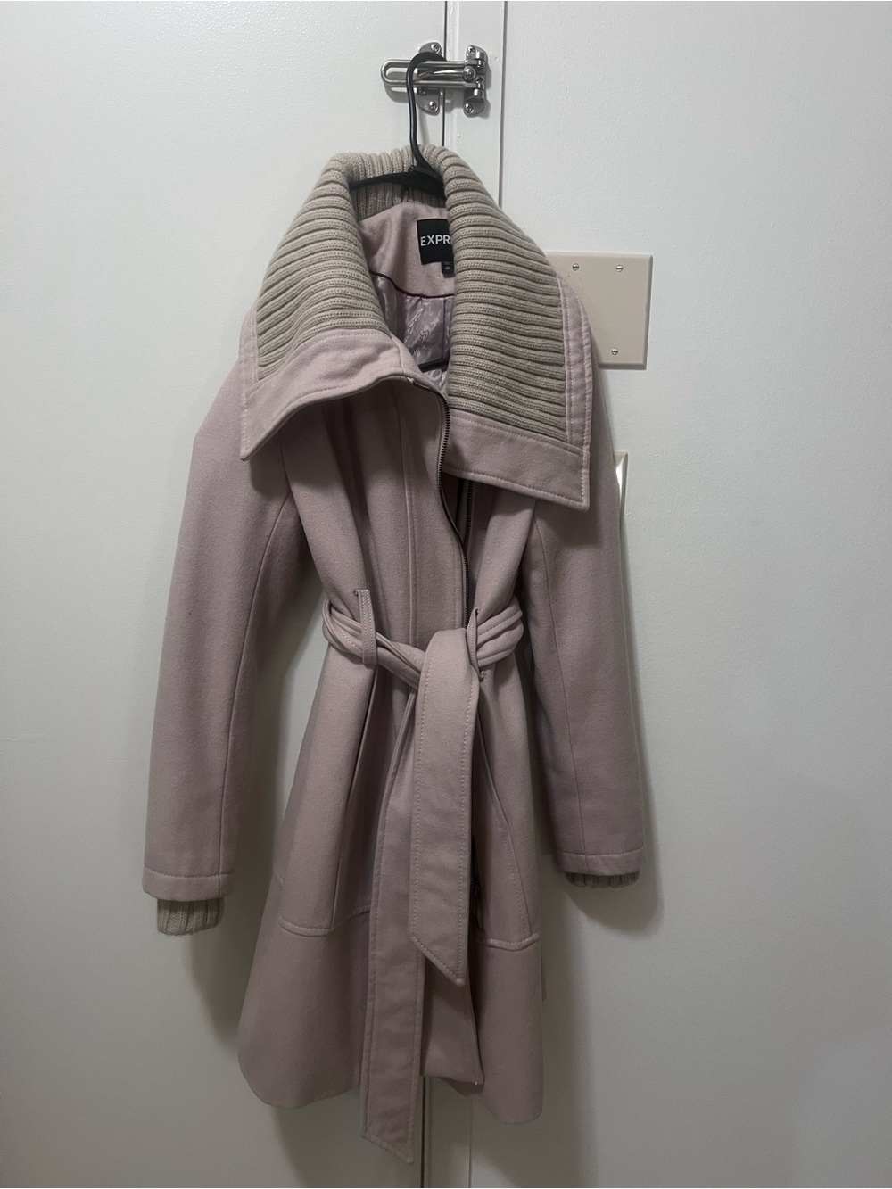 Express Women's beige Belted Wool-Blend Trench Coat